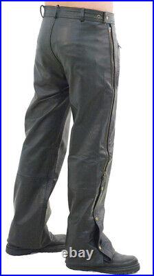 Biker Leather Pants Side Zipper and Buttons Moto leather Motorcycle Style pant