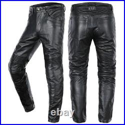 Biker Men's Leather Pants Punk Rock Motorcycle Riding Winproof Leather Trousers