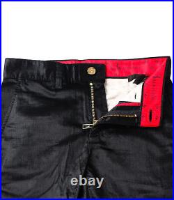 Billionaire Couture Men's Black Cotton Viscose Pants Chinos Leather details