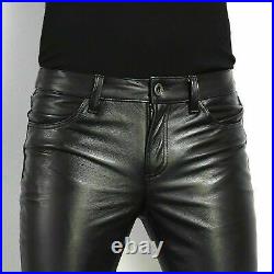 Black Genuine Leather Mens Trousers Pant Jeans Pants Bikers Trousers Motorbike