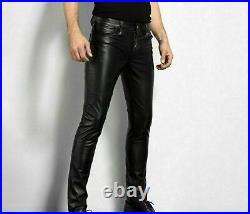 Black Genuine Leather Mens Trousers Pant Jeans Pants Bikers Trousers Motorbike