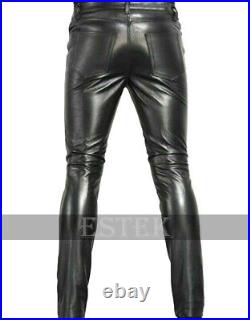 Black Leather Pants For Men Slim Fit Style Biker Trousers