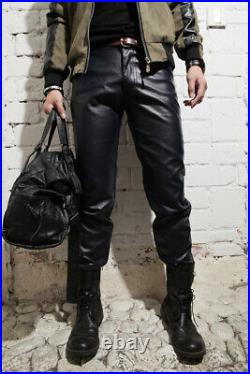 Black Leather Pants Men Soft Lambskin Genuine Leather Trouser Style