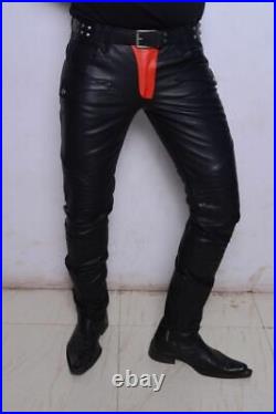Black Leather Pants Men Soft Lambskin Leather Sexy Skinny Style Trouser