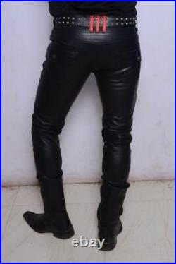 Black Leather Pants Men Soft Lambskin Leather Sexy Skinny Style Trouser