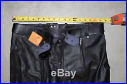 Black Leather man lockable strips pants L clearance
