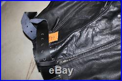 Black Leather man lockable strips pants L clearance