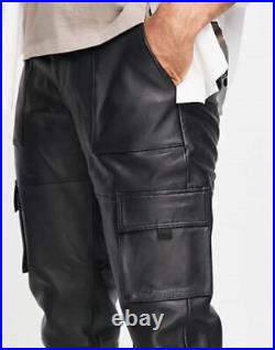Black Men's pant Real Lambskin Leather Trouser pants Biker Stylish Casual Look