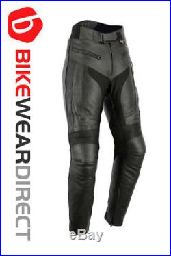 Black Mens RS Leather Motorcycle Motorbike Biker Trousers Jeans Pants CE Armour