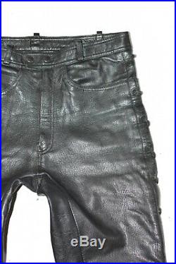 Black Real Leather Lace Up Biker Motorcycle Men's Trousers Pants Size W31 L34