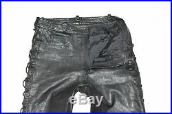 Black Real Leather Lace Up Biker Motorcycle Men's Trousers Pants Size W31 L34