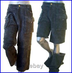 Black SUEDE leather PANT zip off m cargo 34 32 short jean PUNK vtg hip hop
