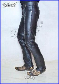 Black leather jeans trouser 501 style slim straight fit, fits over boots FS
