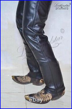 Black leather jeans trouser 501 style slim straight fit, fits over boots FS