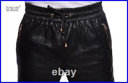 Black leather sweat pant track pant jogging running comfortable wear
