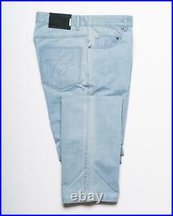 Brioni $1,350 Light Blue Crocodile Leather Patch 5 Pocket Straight Fit Jeans 32