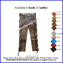 Brown Leather Cowboy Pant Western Native American Pant With Side Laces