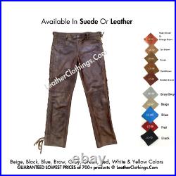 Brown Leather Cowboy Pant Western Native American Pant With Side Laces