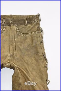 Brown Leather Lace Up Biker Motorcycle Men's Trousers Pants Jeans Size W27 L33
