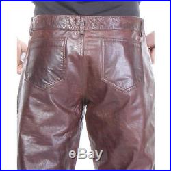 Brown NYS Leather Pants Men New Size 28