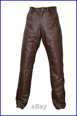 Brown Thick Leather Men's Jeans Model Pant New All Sizes