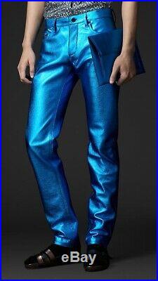 Burberry Leather Trousers Mens 36 Metallic Blue New With Tags RRP £1295