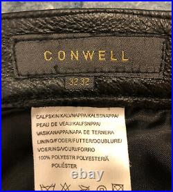 CONWELL BLACK MEDIUM-HEAVY LEATHER PANTS 32/32 New With Tag in German