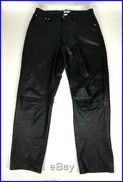 Calvin Klein CK Mens 100% Leather Motorcycle Pants Size 32 x 30 Button Fly Black