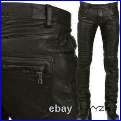 Casual Fashion Mens Leather Pants Zipper Motorcycle Slim Fit Trousers Punk Hot