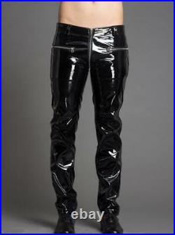 Casual Mens Punk Patent Leather Long Pants Motorcycle Trousers Zipper Plus Size
