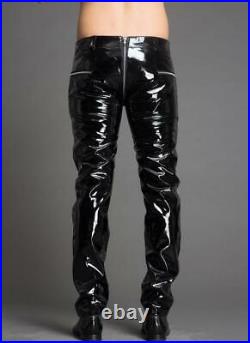 Casual Mens Punk Patent Leather Long Pants Motorcycle Trousers Zipper Plus Size