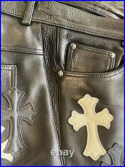 Chrome Hearts Leather 5 Pocket Pants With Crosses