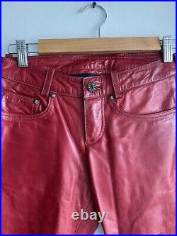 Chrome Hearts Unisex Leather Oxblood Red Leather Pants Jeans XXS XS S