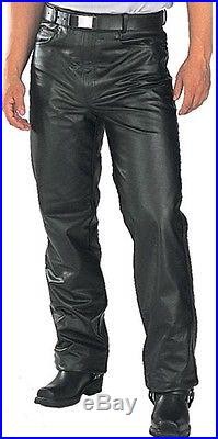 Classic Fitted (Biker Motorcycle or Casual) Mens Black Leather Pants Trousers