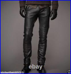 Classic Fitted Motorcycle or Casual Men's Leather Trousers Pants MP35