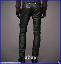 Classic Fitted Motorcycle or Casual Men's Leather Trousers Pants MP35