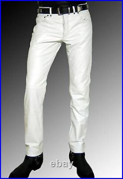 Classic Men's Genuine Lambskin High Quality Leather Pant Plain White Trousers