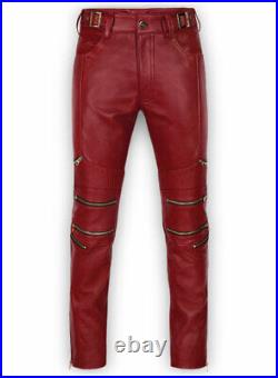 Classic Men's Genuine Lambskin Real Leather Red Pant Stylish -MP059