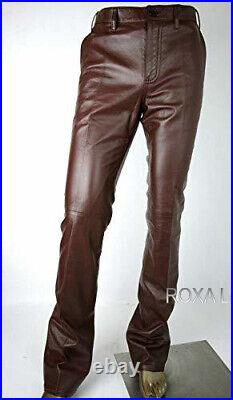 Classy Style Men Brown Genuine Lambskin Real Leather Pant Soft Work Wear Trouser