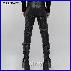 Cool Punk Imitation Leather Belt Decoration Slim Men Pants Rock Black Trousers