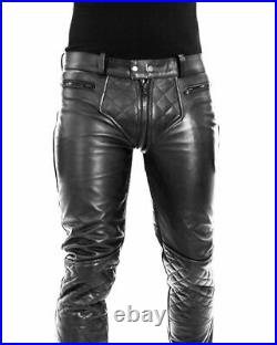Cowhide Men's Leather Pant Doubled Zip Gay Bikers Pant / Leather Pant