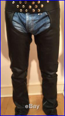 Custom-Made Black Leather Men's Chaps Trousers Size Medium