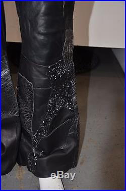 Custom Made Men Black Pants Size 32 Muti-Textured Leather Rare Bell Bottom