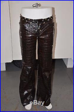 Custom Made Men Brown & Black Leather Pants with Studs Handmade Size 32