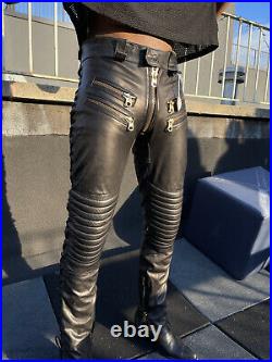Custom Zipper Leather Moto Pants