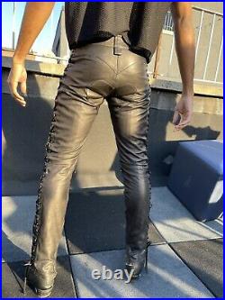 Custom Zipper Leather Moto Pants