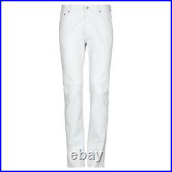 Customized Men's Regular Leather Pants 501 Style Lambskin White Made-to-Measure