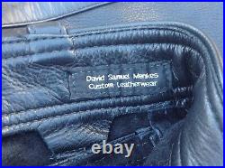 DAVID SAMUEL MENKES BLACK LEATHER PANTS w BLK STRIPE MR S ROB 665