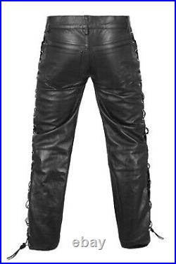 DEFY Men's Motorbike Cow Leather Jeans Style Side Laces Nightclub Pant 28 46