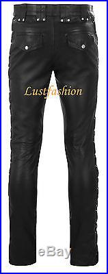 DESIGNER leather pants black mens leather trousers lacing new Lederhose schwarz